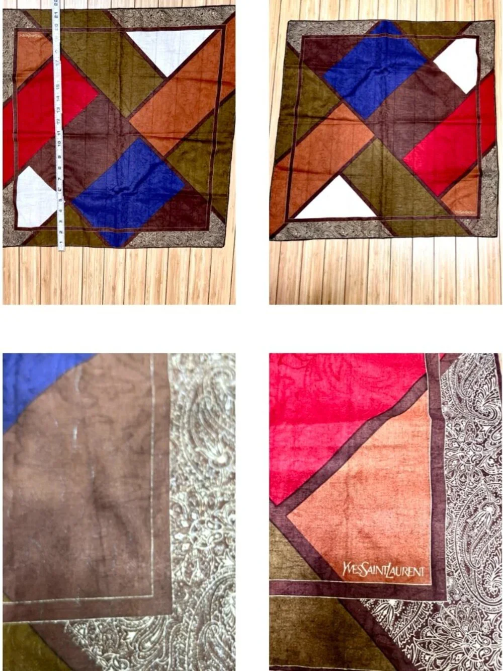 Yves Saint Laurent Silk/Cotton  Mini Scarf Brown Gold Black Blue White (28)